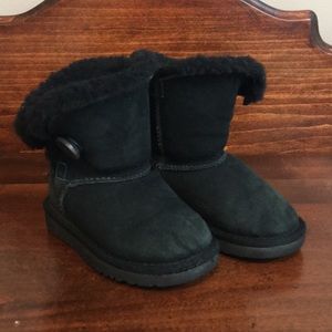 UGG Kids Black Bailey Button Sheepskin Boots